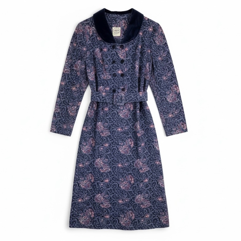Laura Ashley Navy Floral Long-Sleeve Dress with Velvet Collar